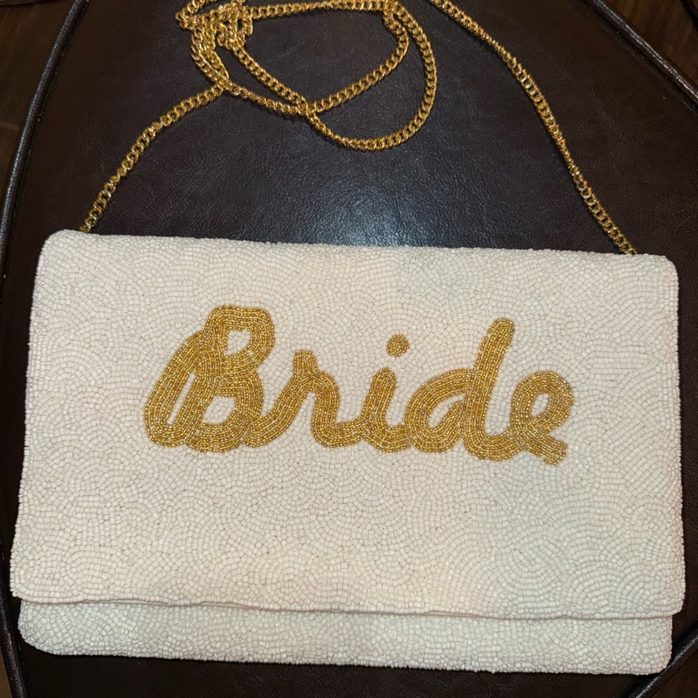 Elegant Cream & Gold Beaded Clutch for a Bride - Bachelorette or Wedding Day EUC